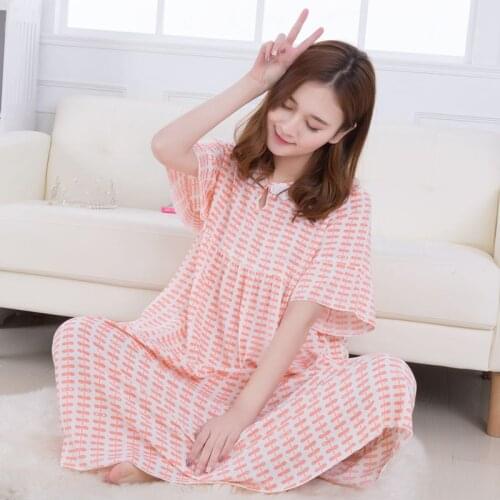 Summer Cotton Nightdress Woven Cotton Mom Sleepwear Ladies Plus Size Pregnant Women 100% Cotton Short-Sleeved Sleepwear Пижама