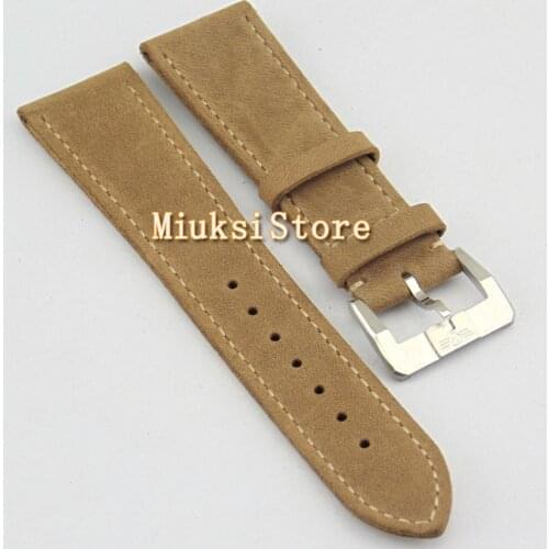 Best selling watch accessories 22mm brown leather strap stainless steel buckle