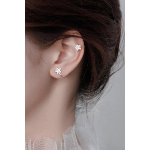 Fashion 925 Sterling Silver Crystal Star Ear Cuff Women Clip Earrings no Piercing Earings Party Jewelry EH1463