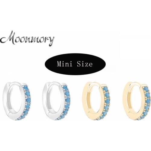 Moonmory 2020 New Design 925 Sterling Silver Huggie Hoop Earrings with Blue Stones CZ Earring For European Women Popular Jewelry