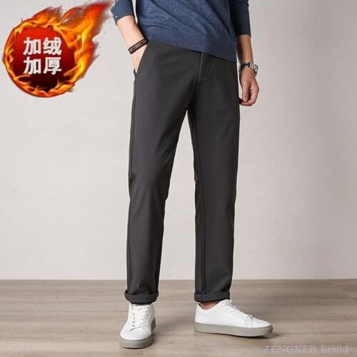 Plus fat plus size mens fashion winter plus velvet thick warmth tide fat fat guy solid color straight casual trousers 140kg