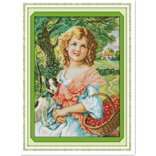 Picking Fruit Girl Chinese Counted Cross Stitch Patterns Kits 11CT Printed On Canvas Needlework Kit DIY Set Paintings Home Decor