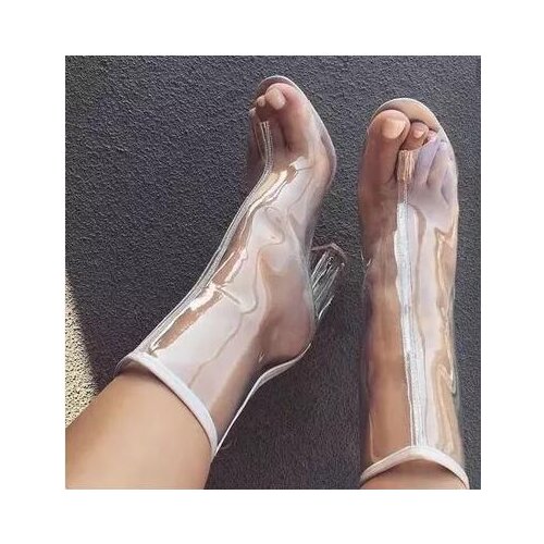 2017 New Women Short Boots Pointed Toe Crystal Heel Transparent women Boots Clear High Heel On Promotion