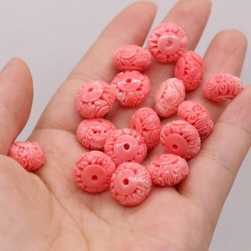 2021New Natural Coral Red Flat Round ShapeThrough-hole Beads Carved Making FashionDIY Necklace Bracelet Accessories Gift10Pcs
