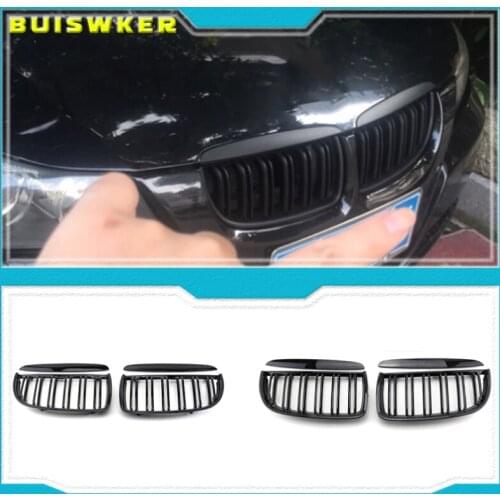 Front Kidney Grille Hood Grills -Double Line for BMW E90 323I 328I 335I 330I 325I 3-Series 2005-2008 (Gloss Black)