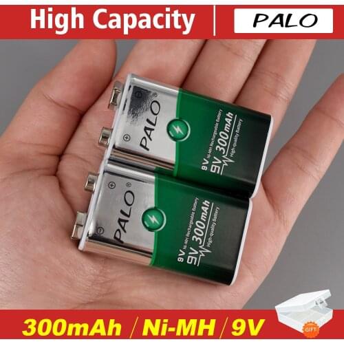 PALO 9V Rechargeable Battery 9V 6F22 Ni-mh Battery 300mAh For Infrared Electronic thermometer wireless microphones
