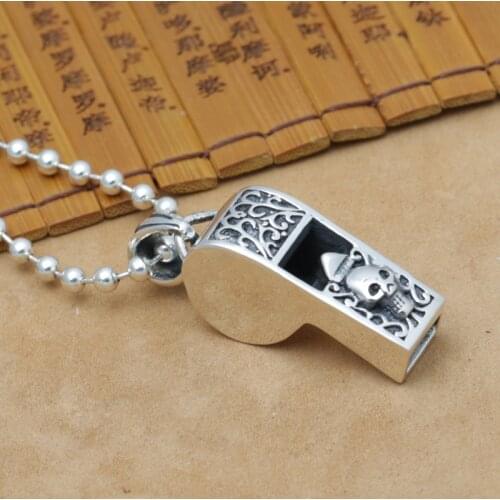 Handcrafted 925 Silver Skull Whistle Pendant vintage sterling silver Skeleton whistle pendant man PUNK pendant