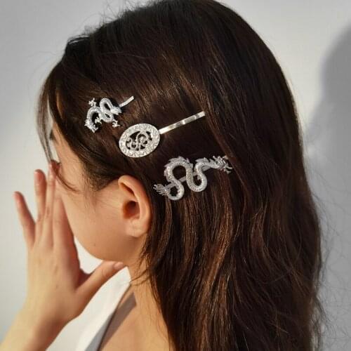 TIMEONLY Chinese Style Gold Color Dragon Hollow One-word Hairpin for Women Metal Curved Round Barrette Hair Accessories Jewelry