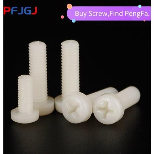 Peng Fa nylon screw M4 M5 M6 white Nylon Plastic insulation Phillips Cross Recessed round pan Head Machine Screw