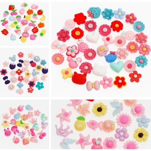 Mix Resin 50pc Flowers Heart Star Hat Apple Cherry Resin Cabochon Flatback Fit Phone Hair Rope DIY Scrapbooking Accessories