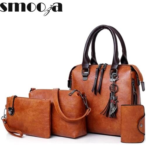 SMOOZA Luxury Pu Leather Womens Purse and Handbags Famous Brands Designer Sac Top-Handle Female Shoulder Bag Composite Bag 4pcs