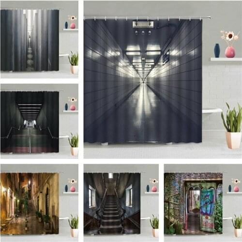 Modern House Shower Curtain Stereoscopic Space Stairs Room Wall Hanging Curtains Bathroom Waterproof With Hook Screen Home Decor
