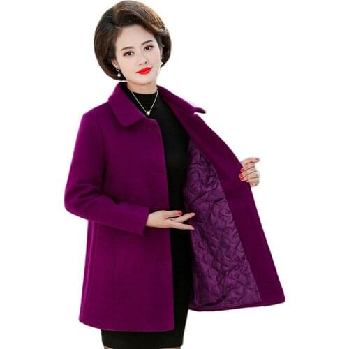 Middle-aged and Elderly New Fashion Woolen Coat Womens Coats Autumn Winter Outerwear Womens Jacket Thicken Warm Plus Size 5XL