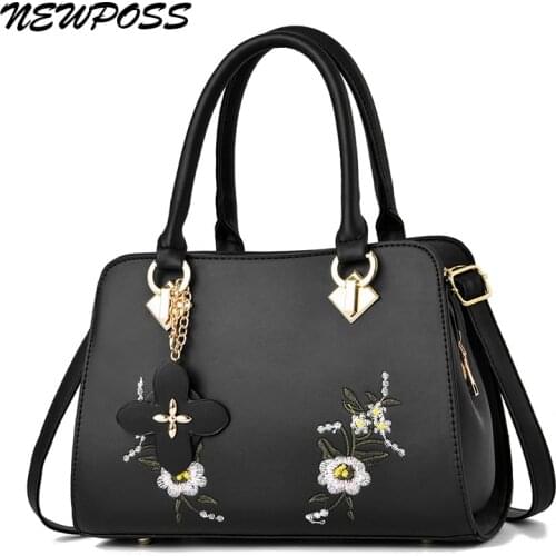 NEWPOSS Embroidery Handbag Women Evening Bags Patent Leather Shoulder Bag Female Crossbody Bag Floral Handbag Casual Tote Bags