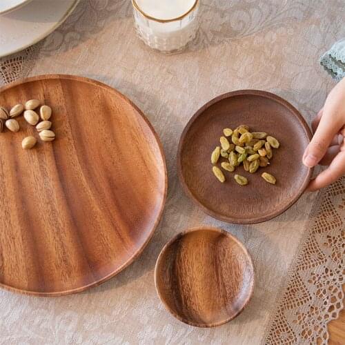 Solid Wooden Tray Food Plates Decor Kitchen Storage Serving Utensils Dinner Decorative Dish Snacks Decoration Fruit Bowl Round