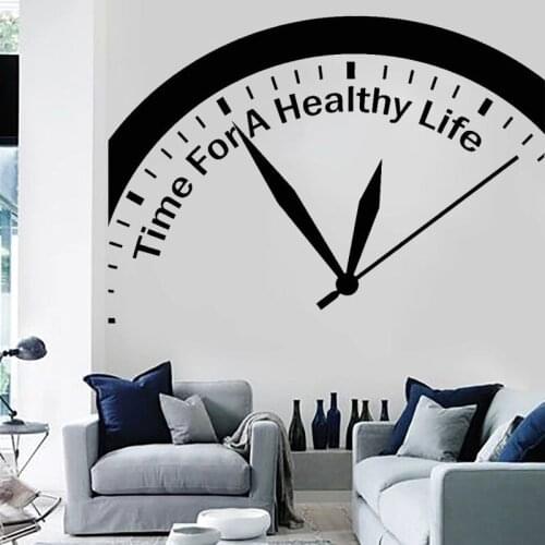 Gym Vinyl Wall Decal Bedroom Motivational Sport Stickers Clock Fitness Club Mural Healthy Lifestyle O183