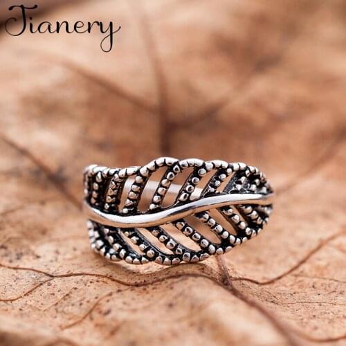 JIANERY New Design Vintage Silver Color Leaf Rings For Women Boho Antique Rings Party Bohemian Jewelry