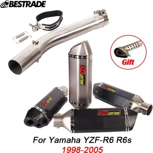 Exhaust System For Yamaha YZF-R6 R6S 1998 1999 2000 2001 2002 2003 2004 2005 Exhaust Pipe Motorcycle 51mm Mid Muffler Slip On