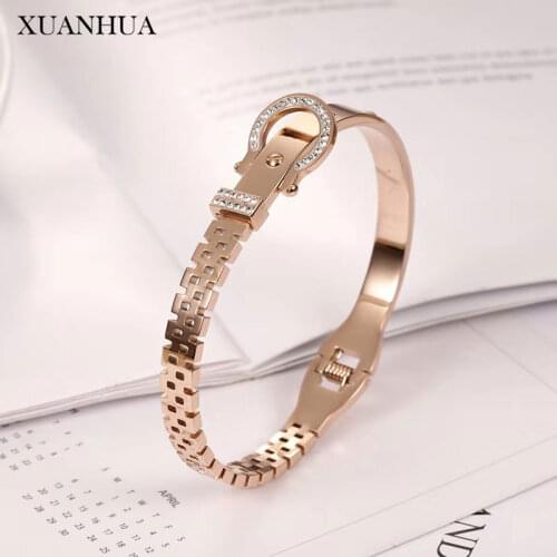 XUANHUA Stainless Steel Jewelry Rose Gold Belt Bracelets Bangles For Women Fashion Jewellery Accessories Free Shipping
