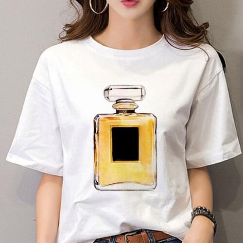 New Summer 2019 T shirt Women Hand-painted perfume printed Tshirt Harajuku aesthetics Thin Section White Tops Female T-shirt