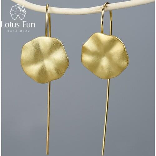 Lotus Fun 18k Gold Lotus Leaves Dangle Earrings Real 925 Sterling Silver Natural Handmade Designer Fine Jewelry for Women Bijoux