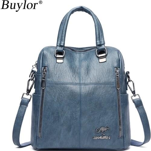Buylor Women Backpack High Quality PU Leather Backpack Multifunction Travel Backpack Large Capacity Women Shoulder Diagonal Bag