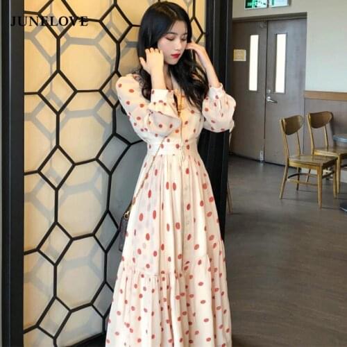 Bella Philosophy Women Spring Long Sleeve Chiffon Maxi Dress Vintage Polka Dot Female Boho Dress Casual Lady Beach Dress Vestido