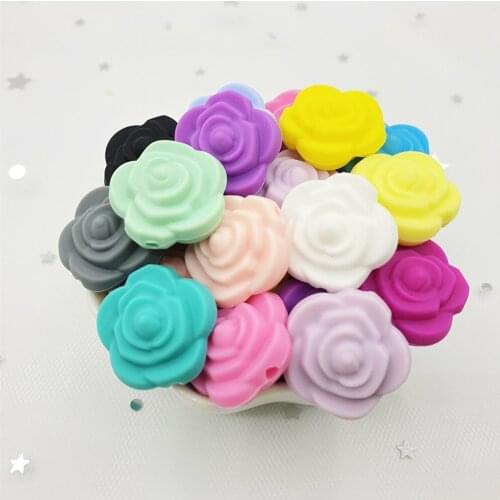 10pcs 20mm Silicone Rose Beads BPA Free Babi Teething Beads Flower Baby Teethers infant Teething Necklace Making Girls DIY Toys