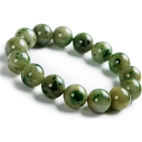 14mm Precious Green Gemstone Natural Dushan Jade Bracelets Women Men Stretch Powerful Big Crystal Round Bead Bracelet