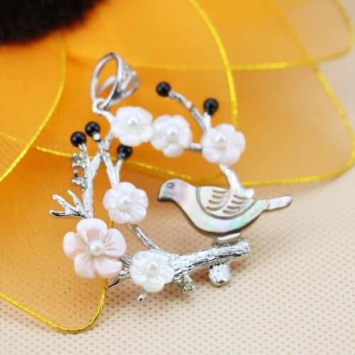 42*44mm Abalone seashells White Flower Chic Bird&Tree pendants Women Accessories Series Wholesale and retail