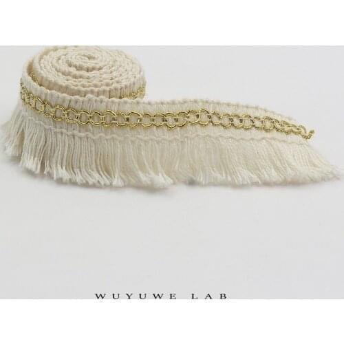 5M Thick Beige Cotton Thread Strip Fringe Gold Lace Trimming DIY Clothing Accessories Clothes Pillow Curtain Decoration 2.8cm