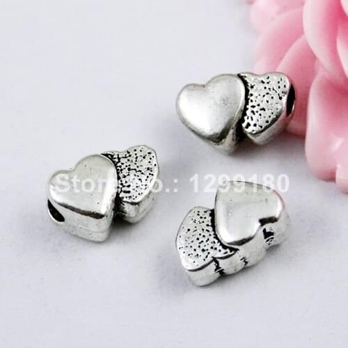 50pcs/lot Wholesale Tibetan Silver Big hole Heart Bead Fit For European Bracelets DIY-Accessory Hole:5mm (K00244)
