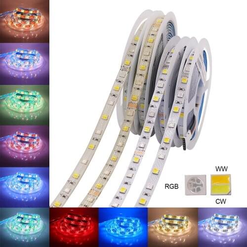 5M LED Strip Light 12V 24V Flexible Led Tape Ribbon Diode SMD5050 60Leds/m Waterproof IP65 Led Light Lamp RGBCCT/Cold Warm White