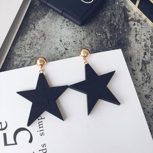 Simple Style Wood Star Big Earrings Black Jewelry for Women Exaggerated Statement Wooden Earrings Fashion Jewelry Wholesale