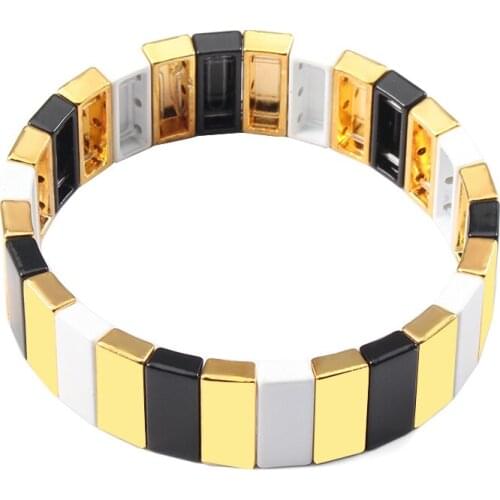 Retro Boho Tile Beads Bracelet Femme Handmade Jewelry Women Fashion Bangle Stripes Elastic Rainbow Bracelet Party Gilrs Gift