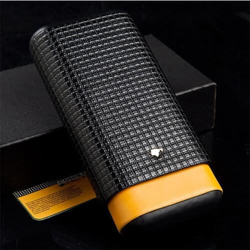COHIBA Portable Leather Case Cedar Wood Accessories 3 Cigars With Gift Box