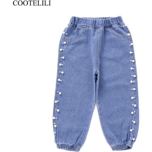 COOTELILI Kids Girls Jeans Pearl Children Girls Clothes Denim Toddler Jeans Toddler Baby Girl Clothes Autumn Clothing