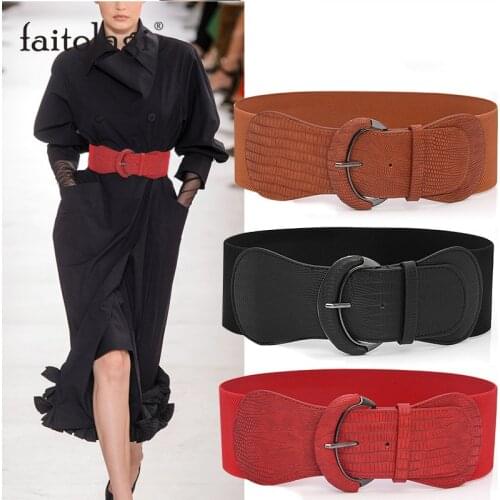 Elastic Stretchy Wide Women Waist Belt for Dress Black Red Nylon Female Down Coat Corset Belt with Hook Buckle