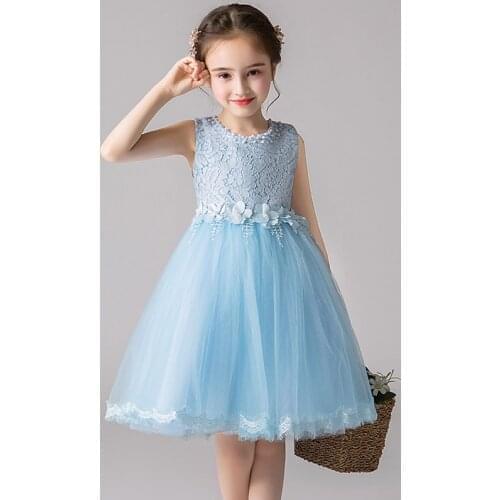 Elegant Kids Dresses for Girls 3-12 Years Old Princess Formal Birthday Party Ball Gown Embroidery Lace Flower Girls Voile Dress