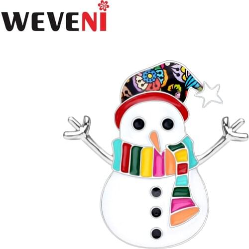 WEVENI Enamel Alloy Christmas Anime Snowman Brooches Navidad New Year Jewelry Pin Gift For Women Girls Teen Clothes Scarf Bijoux