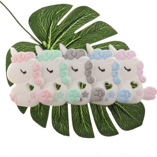 Fkisbox 10PCS Silicone Unicorn Baby Teether BPA Free Rodent Infant Teething Pendant Pacifier Clips Cartoon Animal Mordedor Gifts