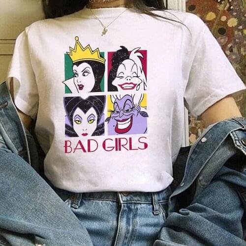 Disney Princess Villain T-shirt Stepmother Womens Print Cartoons Casual Short Sleeve Bad Girl Gothic T-shirt Femme Tees ULLzang