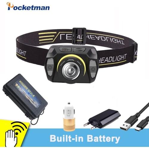60000LM Induction LED Headlamps USB Rechargeable Sensor Headlights Zoomable Head Torch Waterproof Lanter With Built-in Battery