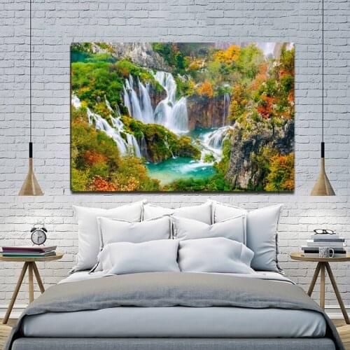 Waterfall Pretty Nature Landscape Canvas Painting Print Bedroom Home Decor Modern Wall Art Oil Painting Poster Pictures Artwork