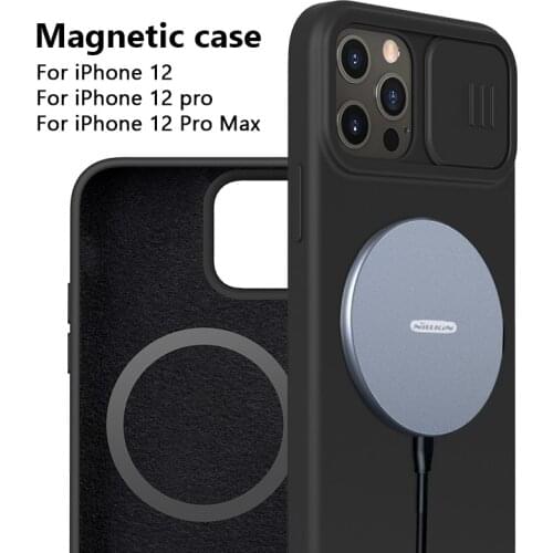 NILLKIN Magnetic Case For iPhone 12 Pro Max Liquid Silicone Soft Case Slide Camera Protect Privacy Back Cover for iPhone 12 Pro