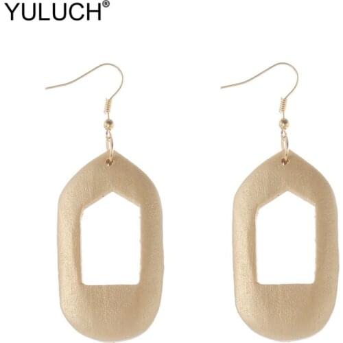 YULUCH 2019 Fashion Gold Wooden Personality Hollow Dangle Drop Earrings African Boho Hanging Statement Earings For Women Party