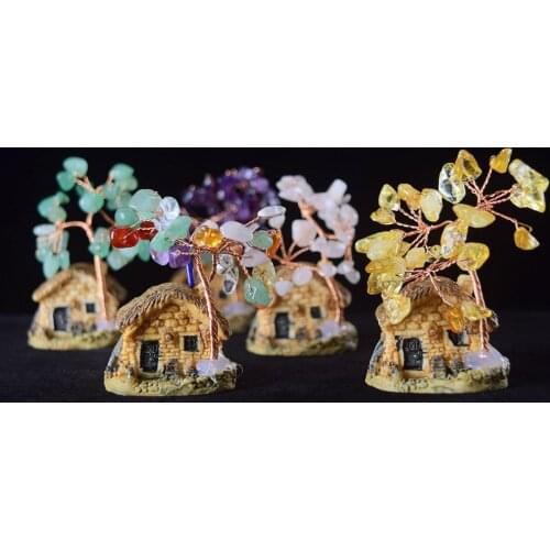 Natural Crystal Tree Amethyst Rose Quartz Olivine Lucky Tree Decor Agate Slices Gravle Stone Mineral Ornaments Home decor Gifts