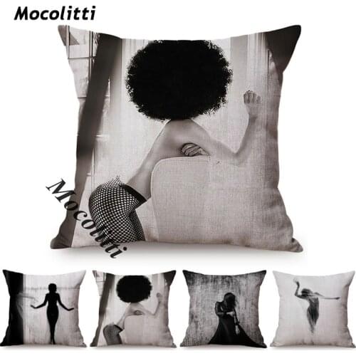 Sexy kiss Woman Lips Black and White Charming Dancing Posture Print Cotton Linen Cushion Cover Sofa Decorative Throw Pillow Case