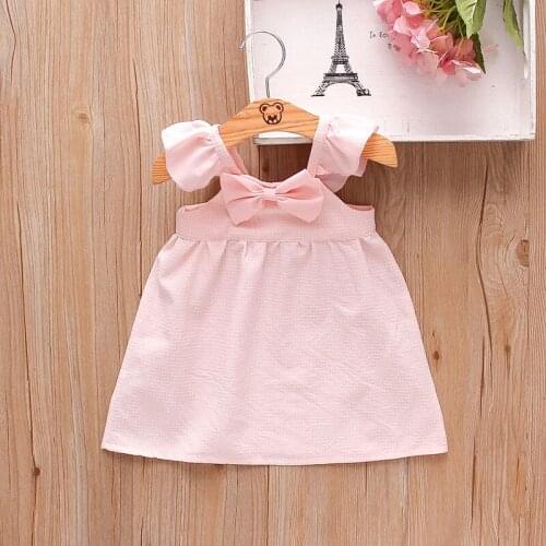 2021 New Summer Dress For Baby Cute Bow Plaid Girls Dress Sweet Flying Sleeves Princess Dress Casual Cotton Toddler Girl Clothes