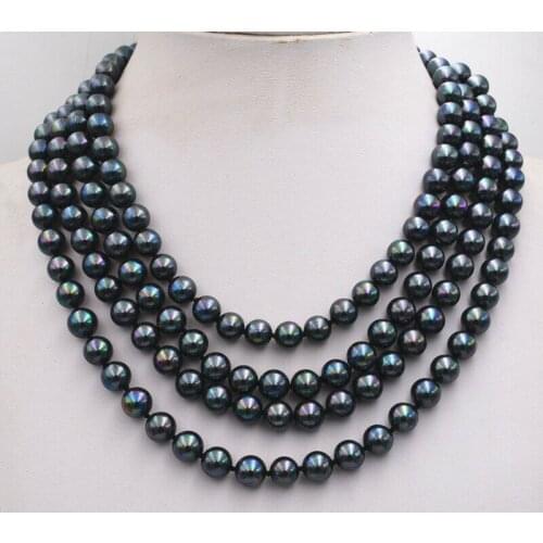 New 8mm Black South Sea Peacock Shell Pearl Necklace 100 "AAA